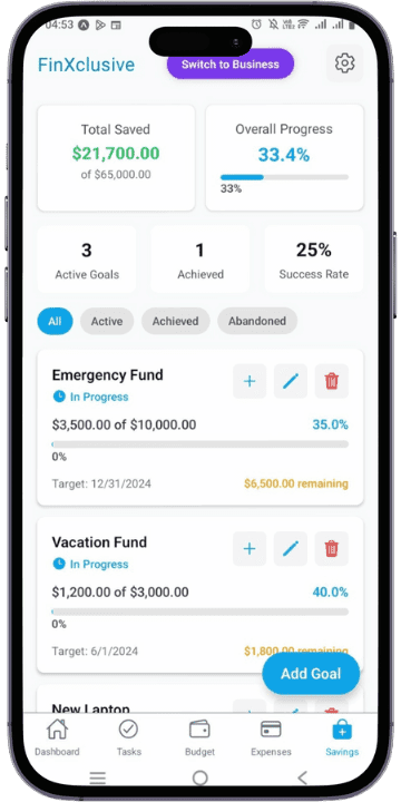FinXclusive mobile app mockup